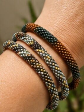 Sashka Beaded Spiral Wrap Bracelet - Black, Gold & Brown